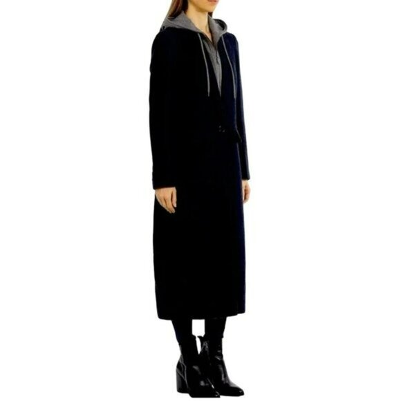 Avec Les Filles Black Wool Coat Removable Hoodie Sweatshirt Insert NWT Small - Picture 2 of 10